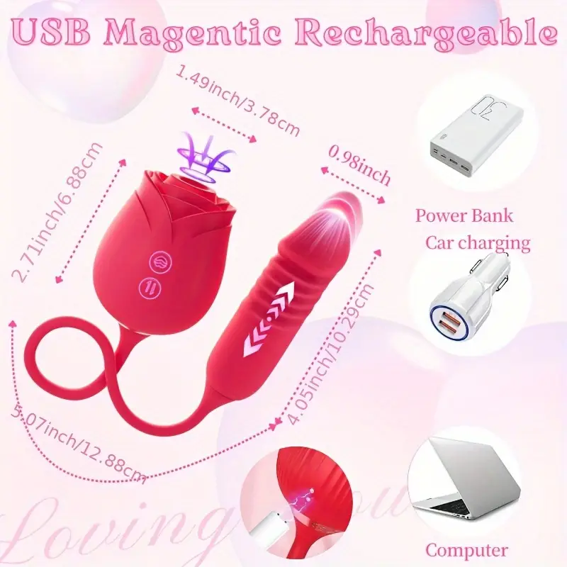 Free Shipping Upgrated Rose Sex Toy Dildo Vibrator: 2-In-1 Rose Sex Stimulator for Women with 10 Sucking & Thrusting Dildo G Spot Vibrators, Adult Sex Toys Clitoral Nipple Suck for Woman Man Couples