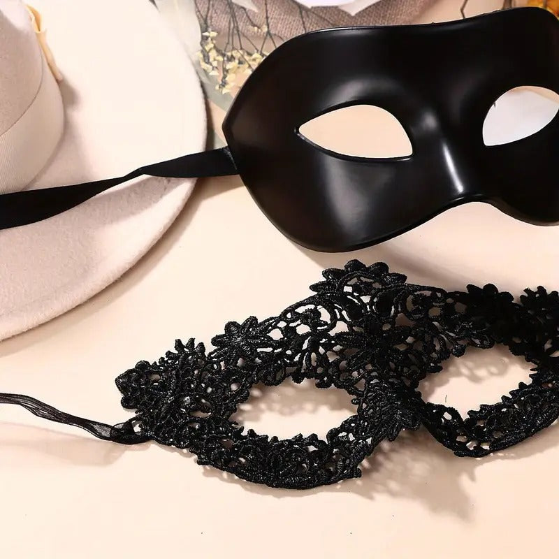 Free Shipping 2pcs Black Lace Venetian Masquerade Mask, Plastic, Couple Party Ball Mardi Gras Halloween Mask For Men And Women