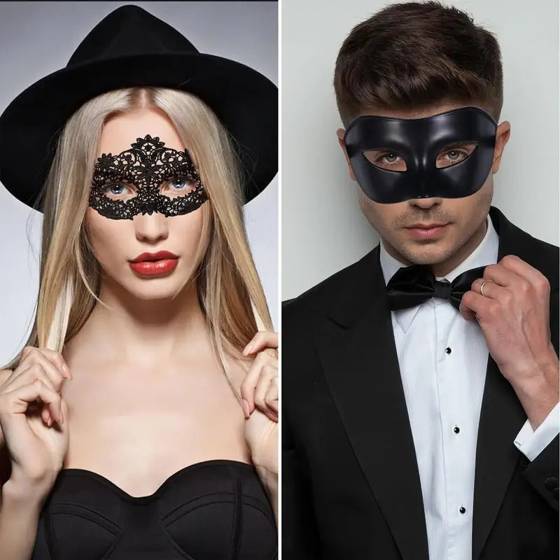 Free Shipping 2pcs Black Lace Venetian Masquerade Mask, Plastic, Couple Party Ball Mardi Gras Halloween Mask For Men And Women