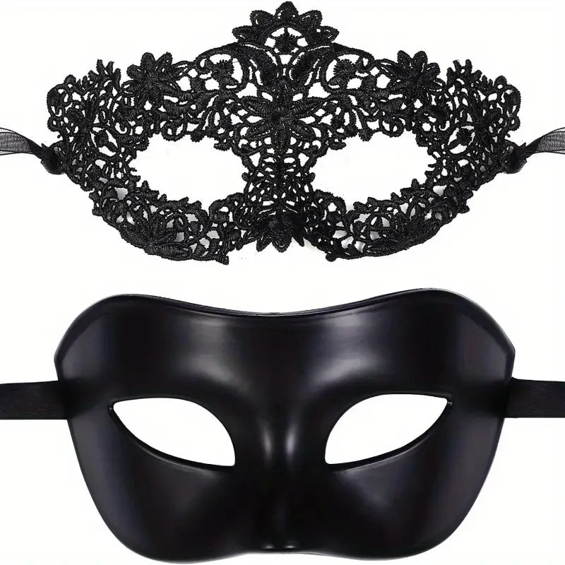 Free Shipping 2pcs Black Lace Venetian Masquerade Mask, Plastic, Couple Party Ball Mardi Gras Halloween Mask For Men And Women