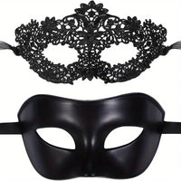 Free Shipping 2pcs Black Lace Venetian Masquerade Mask, Plastic, Couple Party Ball Mardi Gras Halloween Mask For Men And Women