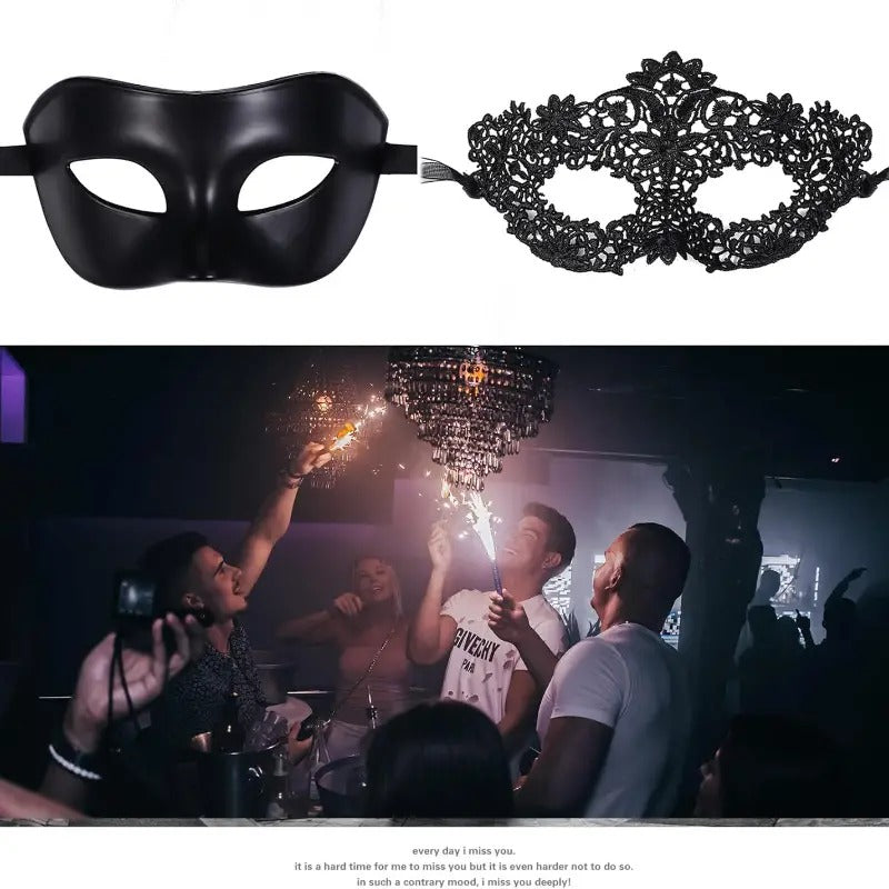 Free Shipping 2pcs Black Lace Venetian Masquerade Mask, Plastic, Couple Party Ball Mardi Gras Halloween Mask For Men And Women