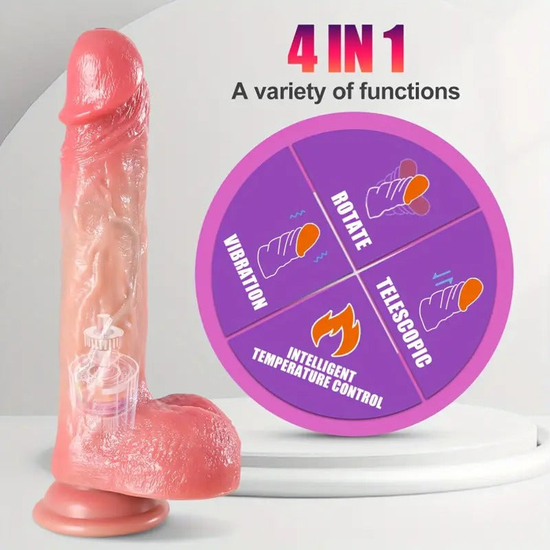 Free Shipping Liquid Silicone Dildo Vibrator, Realistic Grip Thrusting Toy, 8.66", 10 Vibrating Modes, 3 Intensity Levels, Heating Function, with Strong Suction Cup, Rechargeable 1200mAh Lithium Battery, Latex-Free for Women