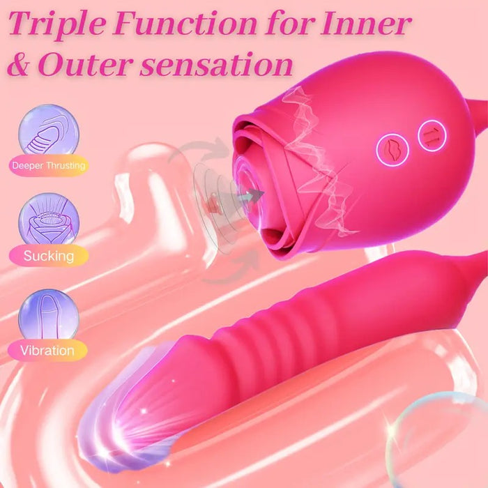 Free Shipping Upgrated Rose Sex Toy Dildo Vibrator: 2-In-1 Rose Sex Stimulator for Women with 10 Sucking & Thrusting Dildo G Spot Vibrators, Adult Sex Toys Clitoral Nipple Suck for Woman Man Couples