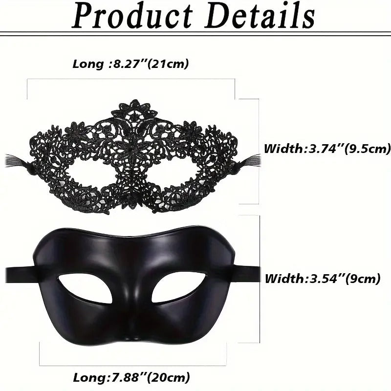 Free Shipping 2pcs Black Lace Venetian Masquerade Mask, Plastic, Couple Party Ball Mardi Gras Halloween Mask For Men And Women