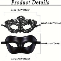 Free Shipping 2pcs Black Lace Venetian Masquerade Mask, Plastic, Couple Party Ball Mardi Gras Halloween Mask For Men And Women