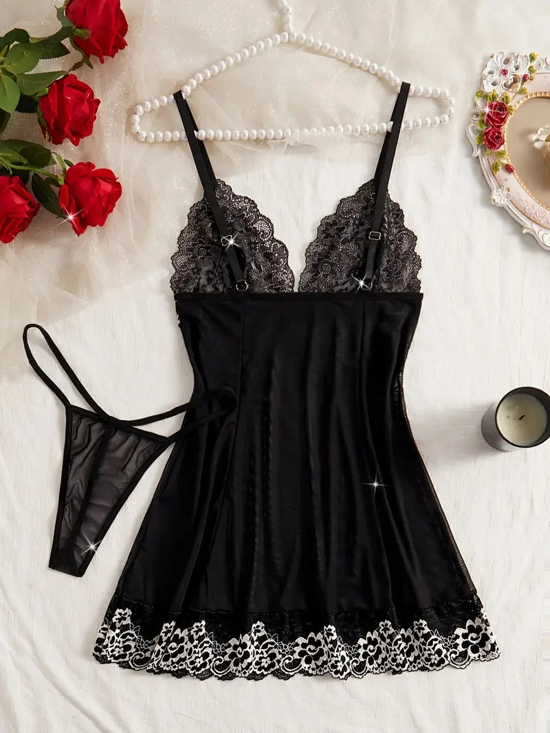 Free Shipping 2pcs Flower Lace Sexy Pajama Set V-neck Half-Transparent Bow Pajama Shorts Women's Sexy Lingerie Pajama Set