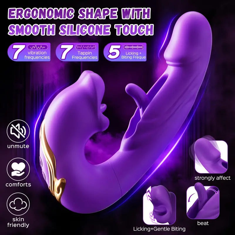 Free Shipping Honeyplaybox Thrusting Vibrator Sex Toys, 3-in-1 Mouth Slap Lick And Tongue Vibrator, G-spot Vibrator with 7 Tapping, 7 Vibrations And 5 Tongue Licks And Sucks, Nipple And Anal Stimulation, Valentine's Day Gifts for Women