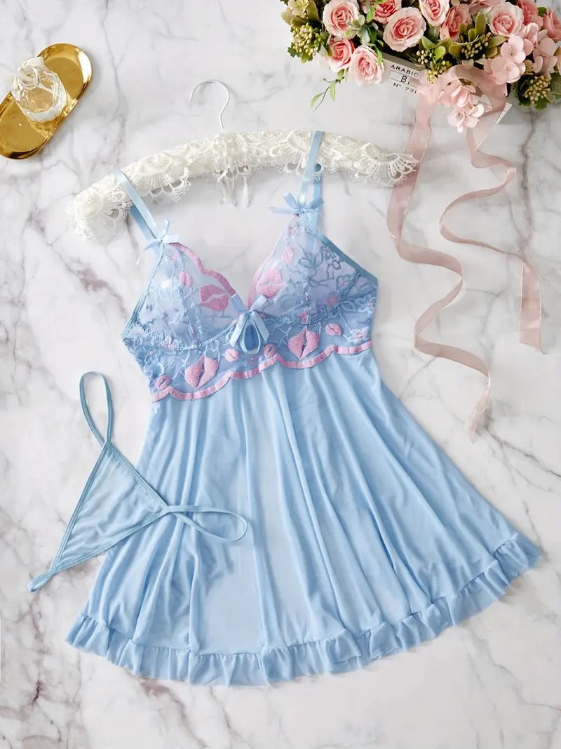 Free Shipping Women's Sexy Lace Patchwork Suspender Dress Set