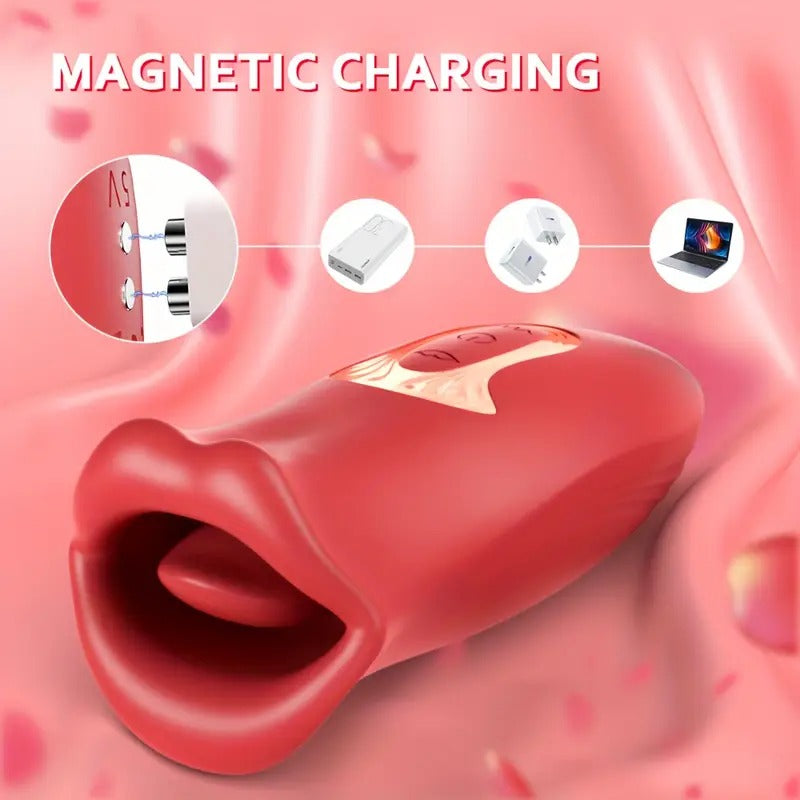 Free Shipping Realistic Mouth Tongue Vibration Toy: 5 Vibration Modes, 10 Tongue Licking Modes, Magnetic Charging, Waterproof, Non-Latex, Battery Powered, Adult Toy for Sexual Health