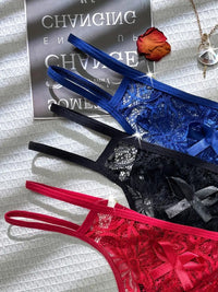 Free Shipping New women sexy lingerie multi-color lace open crotch passion briefs set & hollow bow free temptation women sexy underwear 3pcs sets