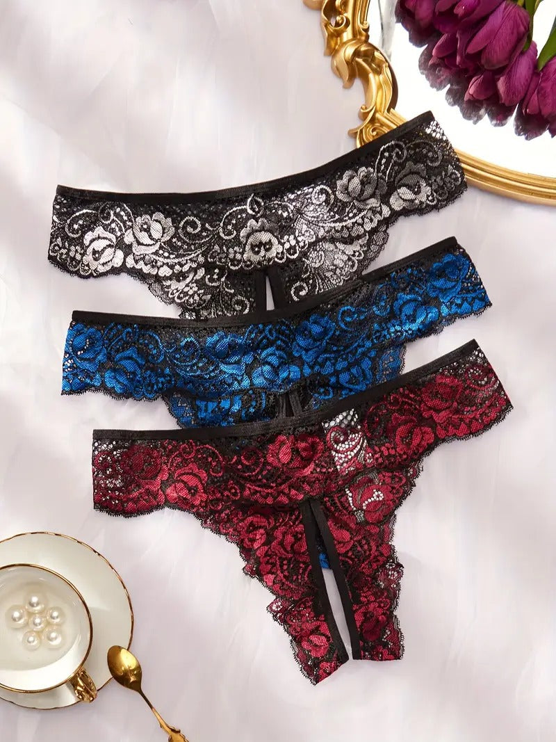 Free Shipping Women's Sexy Lace Contrast Stitching Panty Set