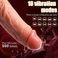 Free Shipping Liquid Silicone Dildo Vibrator, Realistic Grip Thrusting Toy, 8.66", 10 Vibrating Modes, 3 Intensity Levels, Heating Function, with Strong Suction Cup, Rechargeable 1200mAh Lithium Battery, Latex-Free for Women