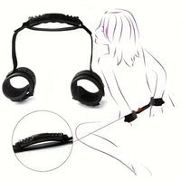 Free Shipping Erotic Handcuffs, Rear Entry Handcuffs, Black Faux Leather Handcuffs with Handle, Handcuffs with Handle, Riding Style Harness Handcuffs, SM Adult Female Handcuffs Sex Products