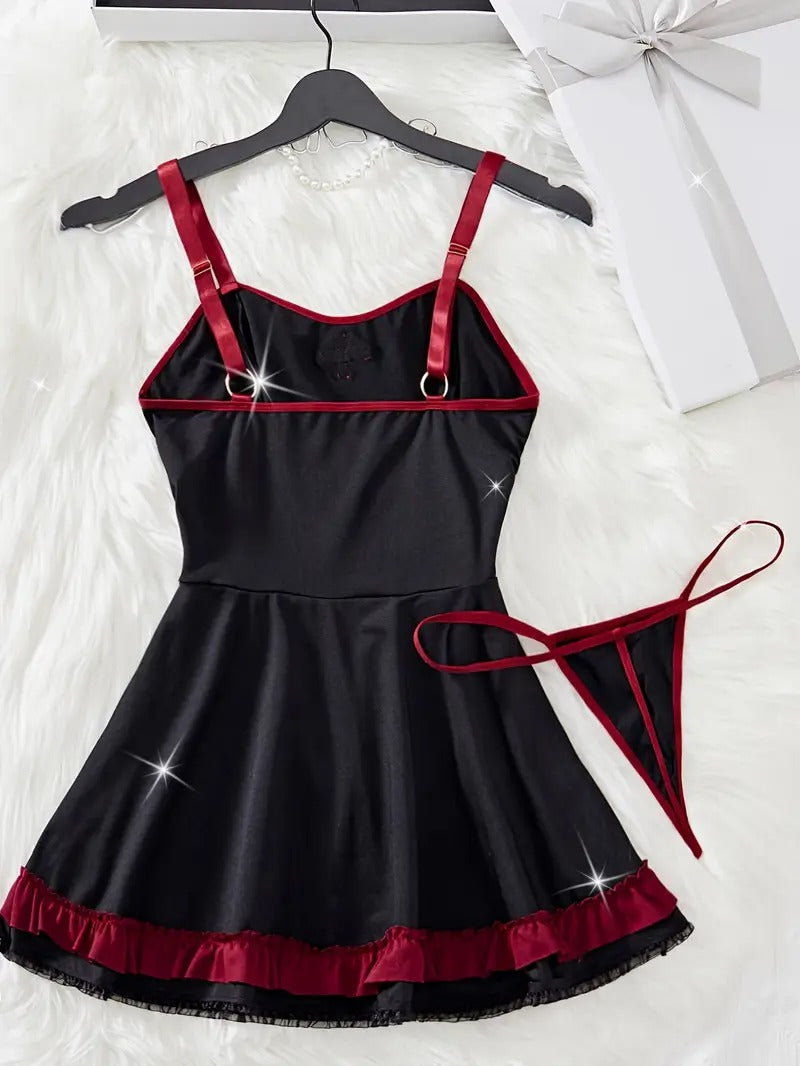 Free Shipping 2 Pcs Sexy Nurse Cosplay Outfit - Women's Costumes with Drawstring Camisole Mini Pleated Dress, Lingerie-Style Panty, and Cute Underwear