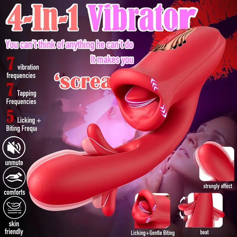 Free Shipping Thrusting Vibrator Sex Toys, 3-in-1 Mouth Slap Lick And Tongue Vibrator, G-spot Vibrator with 7 Slaps, 7 Vibrations And 5 Tongue Licks And Sucks, Nipple And Anal Stimulation