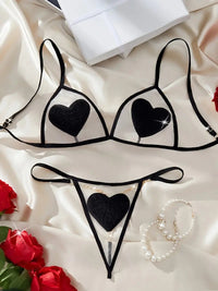 Free Shipping Valentine's Day New Red Love Funny Underwear 2pcs Set Bra Without Lining Low Waist See-through Thong Transparent Mesh Sexy Women's Underwear