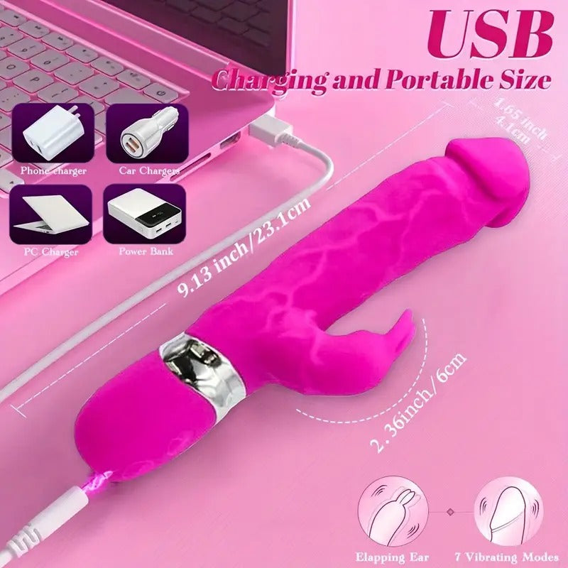 Free Shipping Silicone Rabbit Teeth Artificial Penis, Dual G-Spot Dildo Massager, Rechargeable Lithium Battery Powered, 300mAh, AV Vibrator for Female Masturbation, Adult Sex Toy