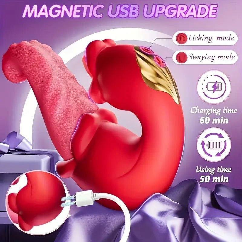 Free Shipping Vibrator Adult Sex Toys For Women - 4 In 1 Tongue Thrusting Vibrators Dildo Rose Sex Toys With 10 Licking & 10 Vibration Mode, G Spot Stimulator Pleasure Tools For Female Couples Games