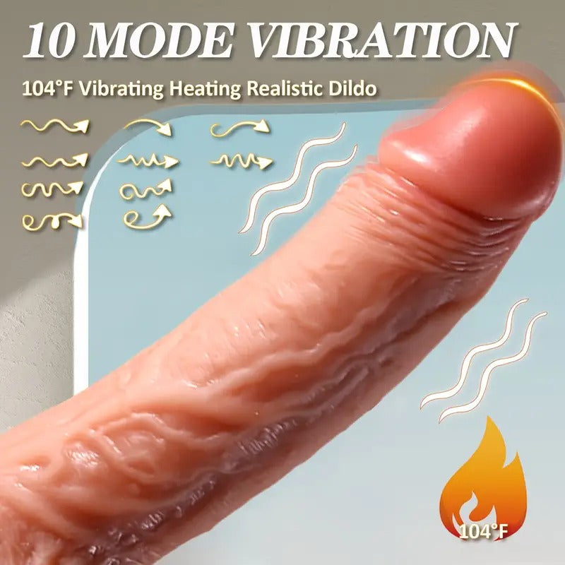 Free Shipping Liquid Silicone Dildo Vibrator, Realistic Grip Thrusting Toy, 8.66", 10 Vibrating Modes, 3 Intensity Levels, Heating Function, with Strong Suction Cup, Rechargeable 1200mAh Lithium Battery, Latex-Free for Women