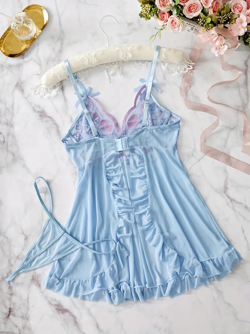 Free Shipping Women's Sexy Lace Patchwork Suspender Dress Set