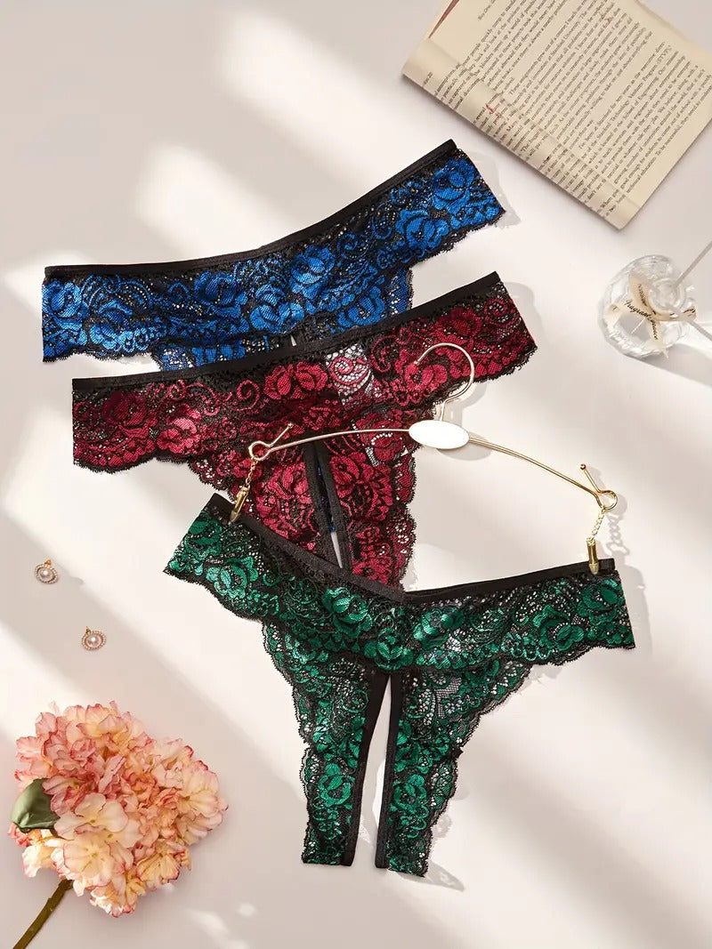 Free Shipping Women's Sexy Lace Contrast Stitching Panty Set