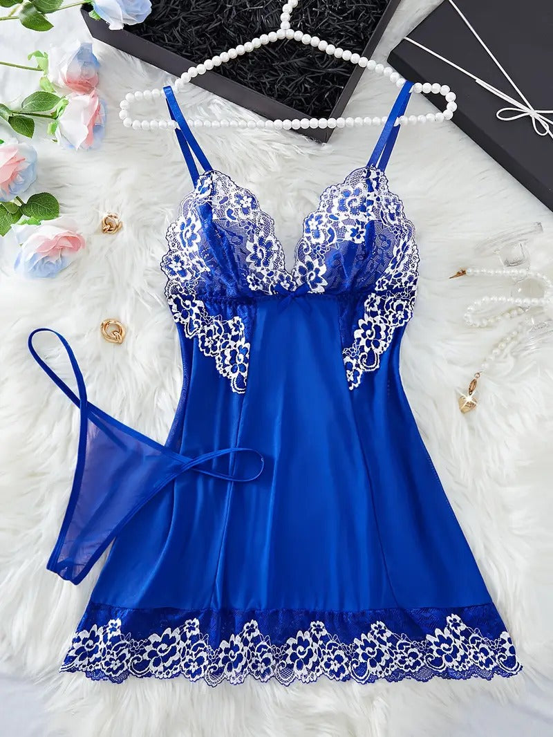 Free Shipping 2pcs Flower Lace Sexy Pajama Set V-neck Half-Transparent Bow Pajama Shorts Women's Sexy Lingerie Pajama Set