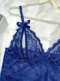 Free Shipping Floral Lace Bow Knot Lingerie Set, Split Cup Bra & Open Crotch Panties, Women's Sexy Lingerie & Underwear