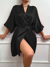 Free Shipping Sexy Red V-Neck Robe - Elegant Plus Size Sleepwear, Loose Fit, Polyester, Machine Washable for Christmas and Valentine's Day